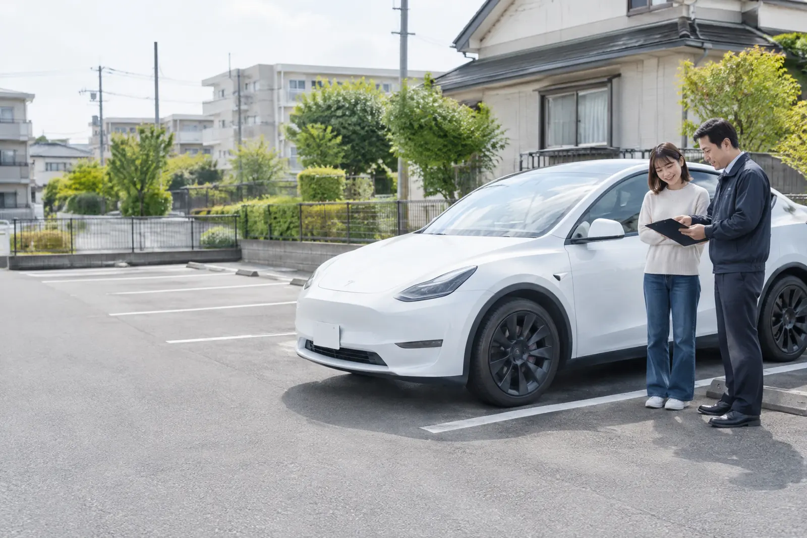 自分のテスラを使って運転講習を受ける利用者