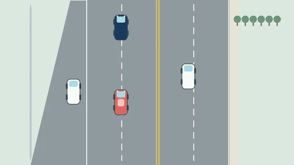 高速道路の本線と加速車線に複数の車を配置した合流場面の模式図