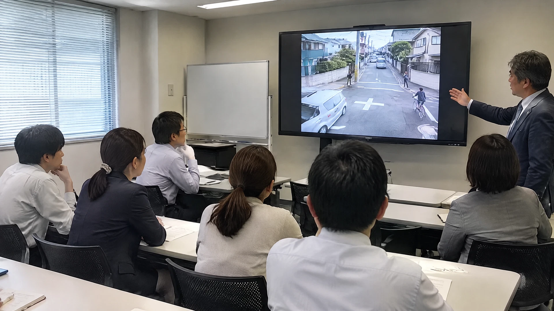 交差点の映像を使って危険予測を学ぶ社員