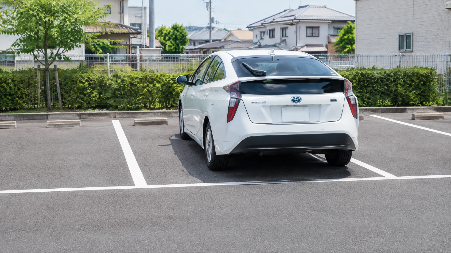 白いプリウスでバック駐車を練習する様子