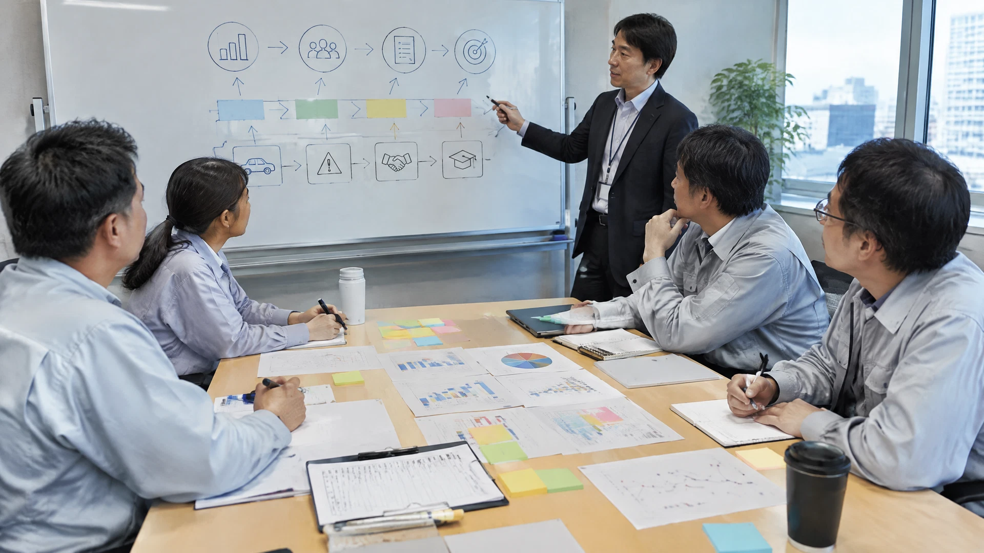 企業の安全運転管理者と年間研修計画を検討する様子