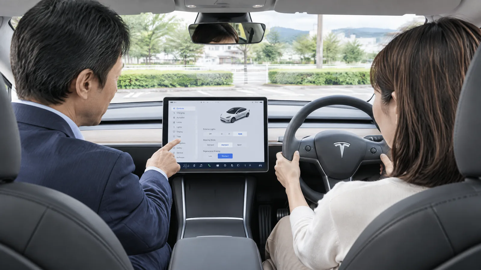 右ハンドル車内で基本操作を確認する生成イメージ