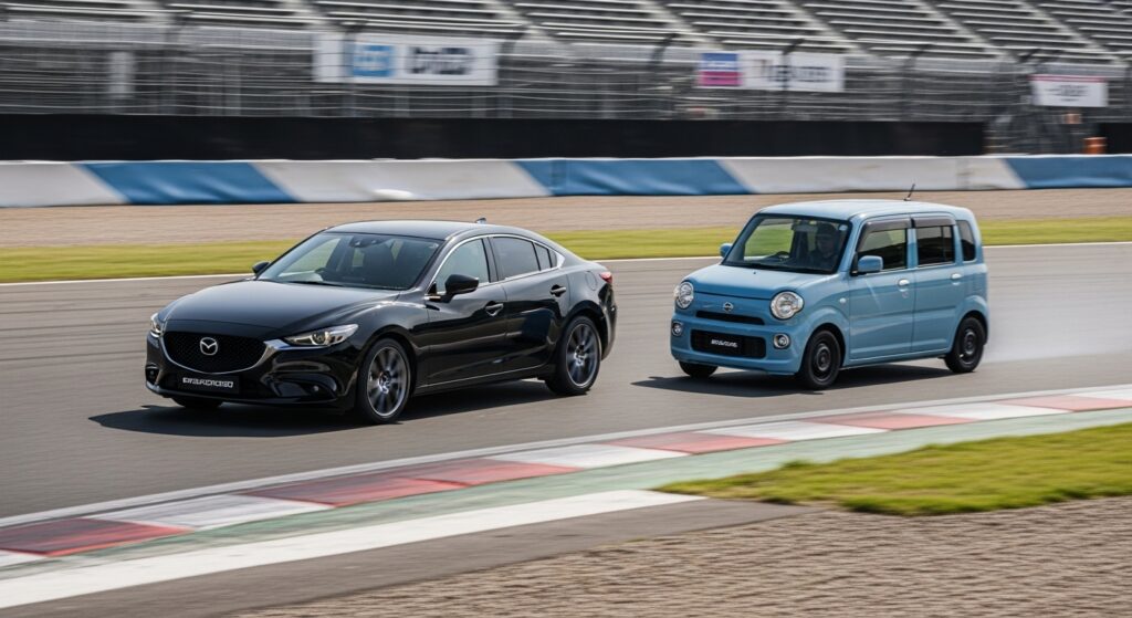 教習車とマイカーが並走する様子｜ペーパードライバー講習でどちらを選ぶべきか比較するイメージ