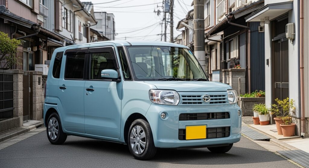 マイカーでペーパードライバー講習を受ける軽自動車。住宅街で実際の運転練習中の様子。