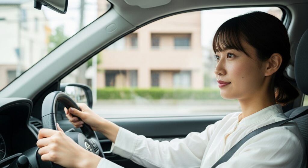 運転を再開する女性ドライバー｜ペーパードライバー講習の安心サポート中の様子