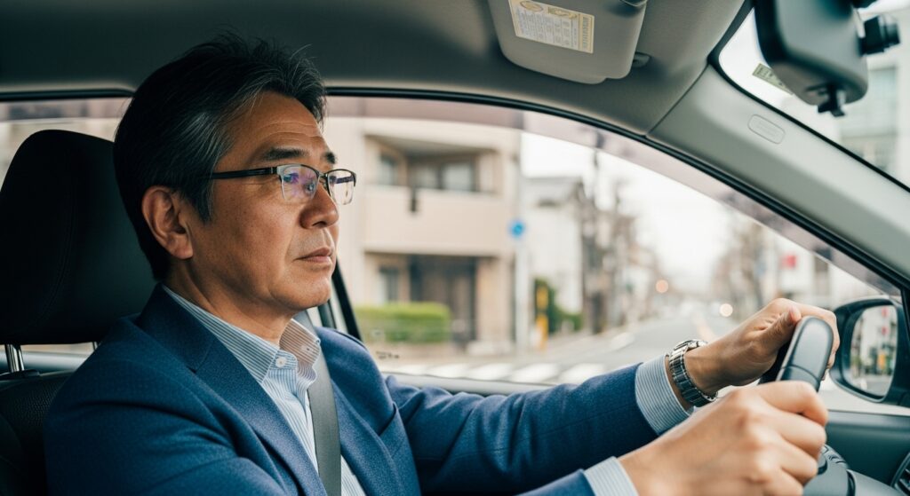 ペーパードライバー講習で運転を再開するシニア男性｜東京都内での実践風景｜ハートフルドライビング監修