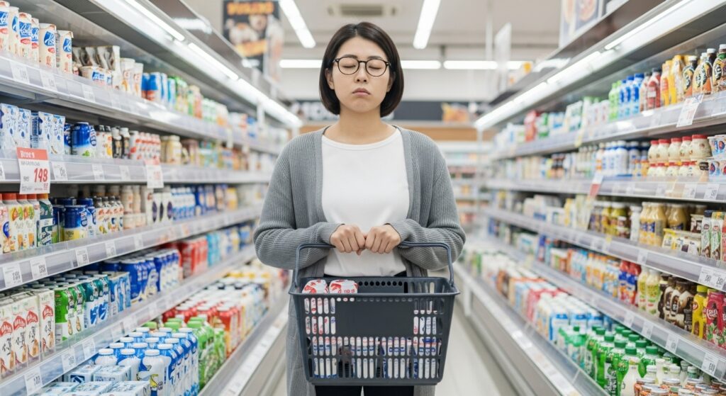 漫然運転 危険信号 日常 買い物 スーパーで心ここにあらずのままヨーグルトを大量に買う女性