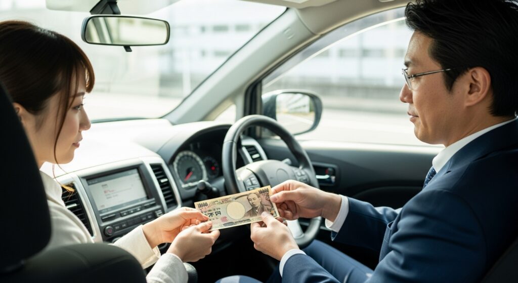 車内で講習代金を直接支払う様子｜ペーパードライバー講習の料金比較と注意点