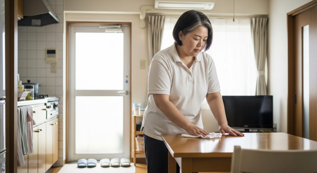 ペーパードライバー講習を受ける前、自宅で不安な気持ちを抱えながら時間を過ごす女性