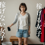稼げる夜職女子とNetflix漬けOLを対比する20代女性。車を持たないライフスタイルの二極化を象徴するイメージ。