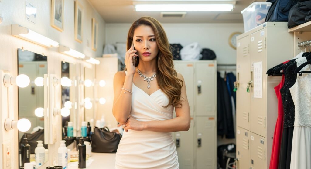 ドレッシングルームで電話をする若い女性。華やかな外見の裏にある葛藤──盛岡で生きていくために必要だったのは「手に職」ではなく「運転」だった。