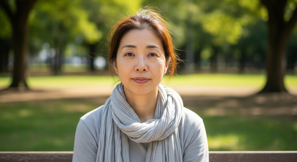 運転への不安を抱えながらも、静かに決意を固める女性。ひとりで運転に挑むきっかけをくれた小竿インストラクターの言葉が支えに。