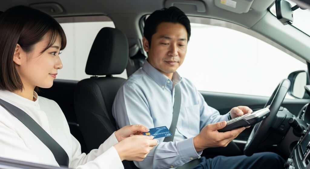 ペーパードライバー講習の料金を車内でカード決済する様子｜高額コースと講師の相性リスク