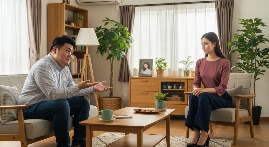 ペーパードライバー講習を受ける前に意味がないと思っていた男性と、相談を受ける彼女