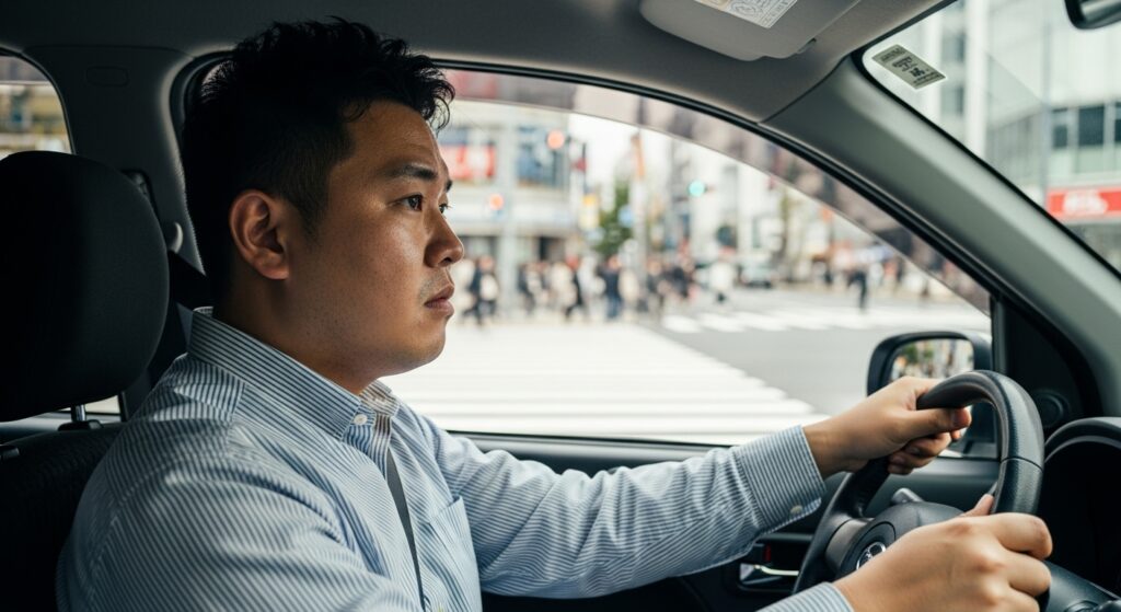 ペーパードライバー講習を受講し自信を持って運転する男性