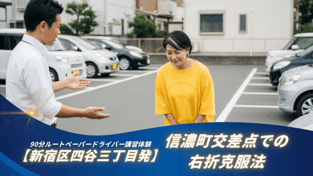 【新宿区四谷三丁目発】90分ルートペーパードライバー講習体験｜信濃町交差点での右折克服法