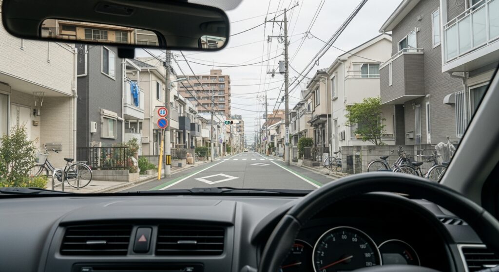 四谷三丁目から信濃町・市ヶ谷エリアへ続く住宅街を車で走行する様子 ペーパードライバー講習