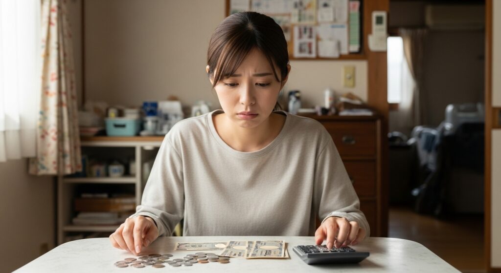 運転ブランクが長い女性がペーパードライバー講習の受講費用を計算して悩む様子