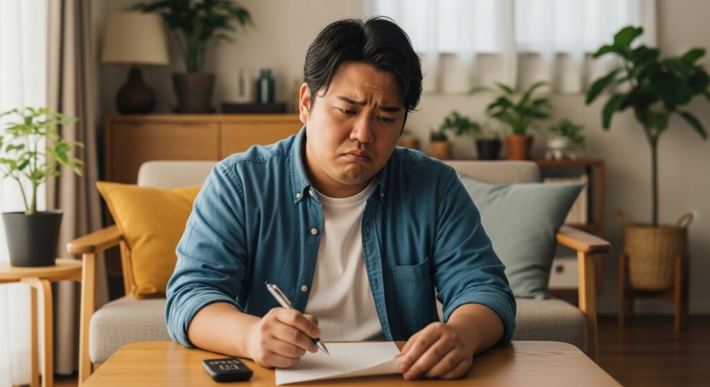 ペーパードライバー講習の受講前に自己診断チェックシートを記入する男性
