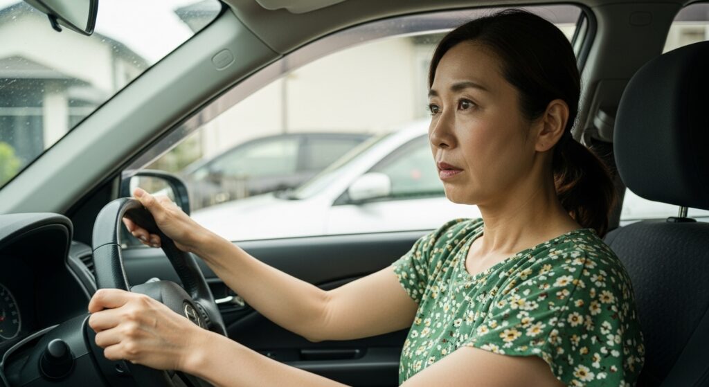 慣れた車と生活圏で練習する女性ドライバー。ペーパードライバー講習で効率的に上達するための実車走行。
