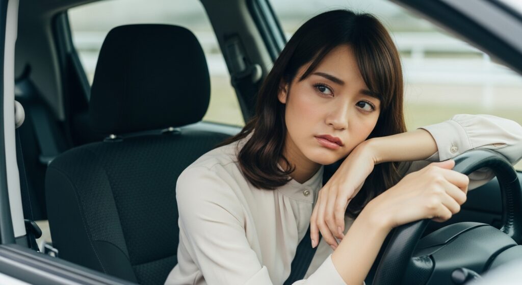 ペーパードライバー講習で長時間運転による疲労を感じる女性ドライバー