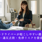 「ペーパードライバーが起こしやすい交通違反と罰則を解説するアイキャッチ画像。罰金・違反点数・免停リスクについての説明を示す」