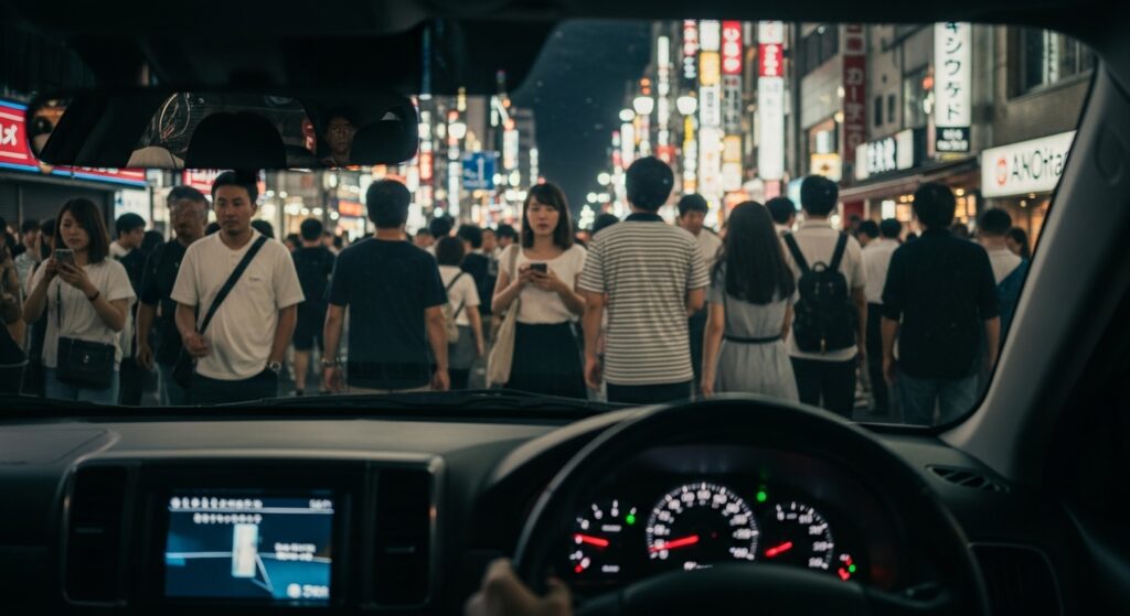 新宿歌舞伎町の夜、人混みを車内から見たドライブ体験｜注目されない現実