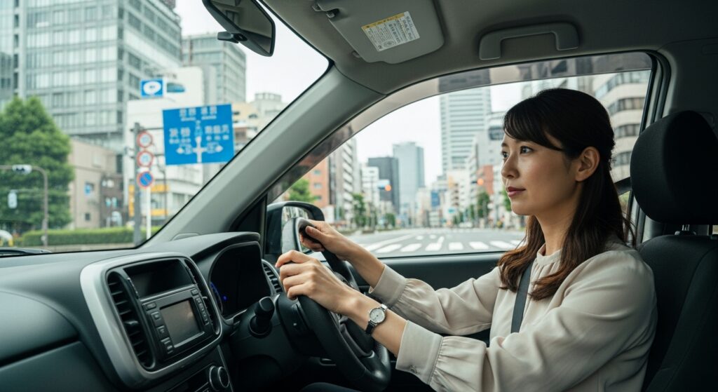 新宿・山手通りを運転する日本人女性｜ペーパードライバー講習で不安を克服