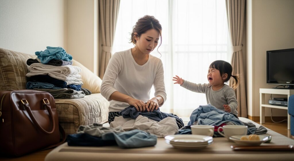 家事に追われる母と泣き叫ぶ幼い娘。忙しさの中で恋を忘れたシングルマザーと、支えとなる子どもとの日常。
