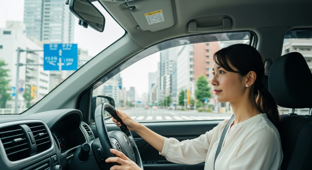 新宿・山手通りを南北に走行する日本人女性｜ペーパードライバー講習で見るべきポイントを確認