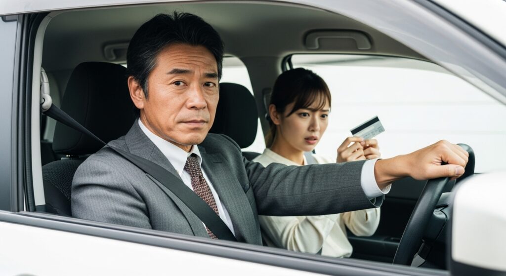 格安ペーパードライバー講習で怪しい講師と車内にいる不安そうな女性料金だけで選んだ結果、講師やサービスに不満を感じるケースも。信頼できる講習を見極めることが大切です。 