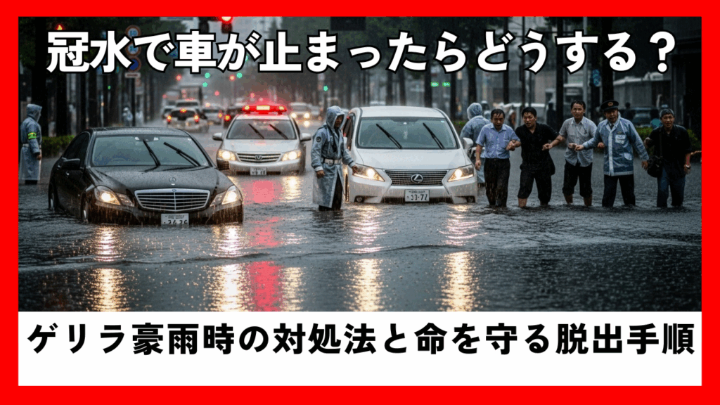 「冠水で車が止まったらどうする？ゲリラ豪雨時の対処法と命を守る脱出手順」