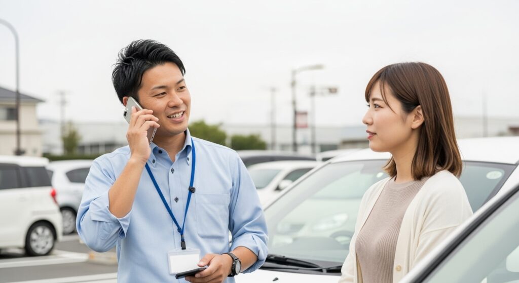 paperdriver-lesson-next-reservation-instructor-phone.jpg 「ペーパードライバー講習でインストラクターが電話をしながら受講者と次回予約を相談する様子」