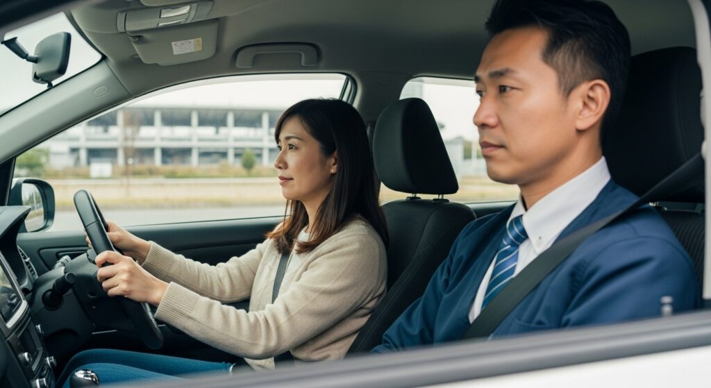 インストラクターと同乗しながら運転練習する女性ドライバー｜ペーパードライバー講習