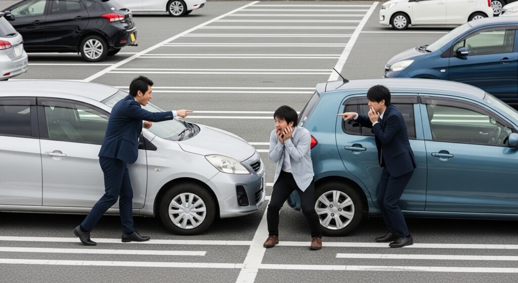 駐車場で運転ミスを指摘されて萎縮するドライバー｜失敗から学ぶペーパードライバー講習の重要性