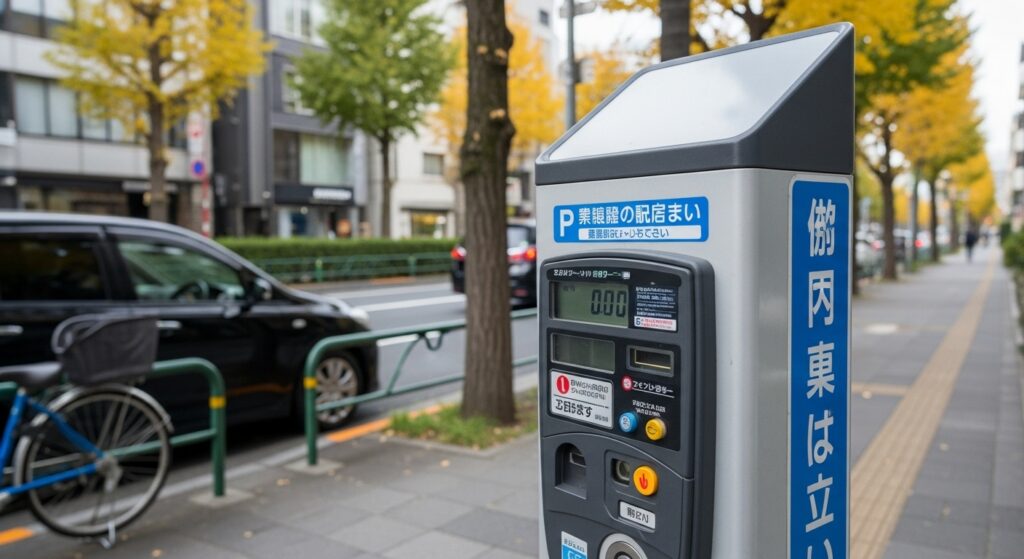 東京都内の歩道に設置されたパーキングメーター。