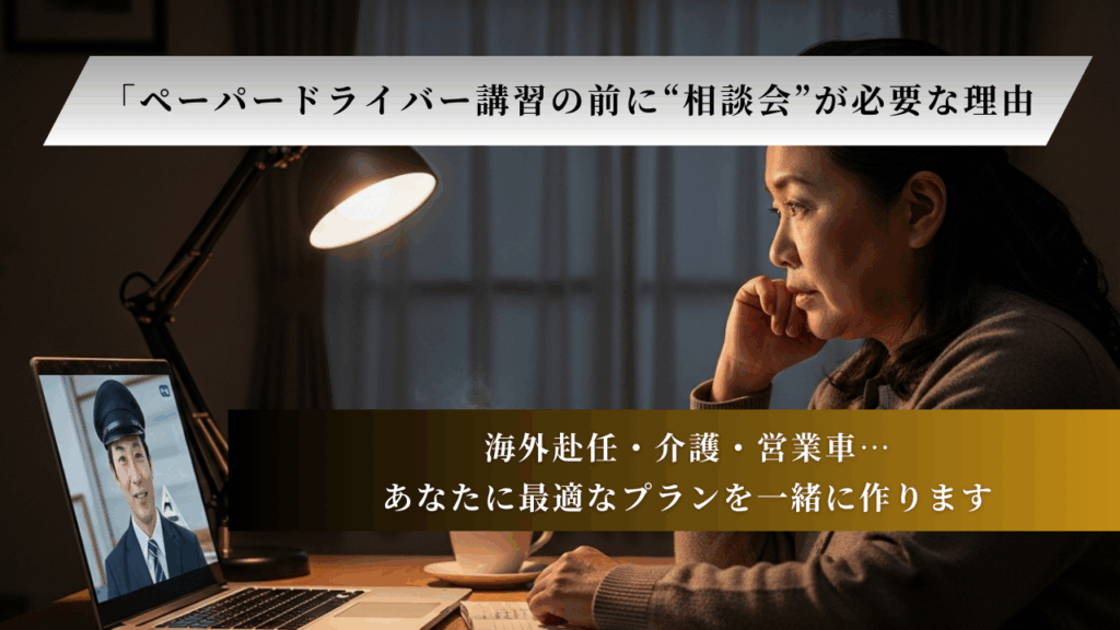 「ペーパードライバー講習の前に“相談会”が必要な理由｜海外赴任・介護・営業車…あなたに最適なプランを一緒に作ります」