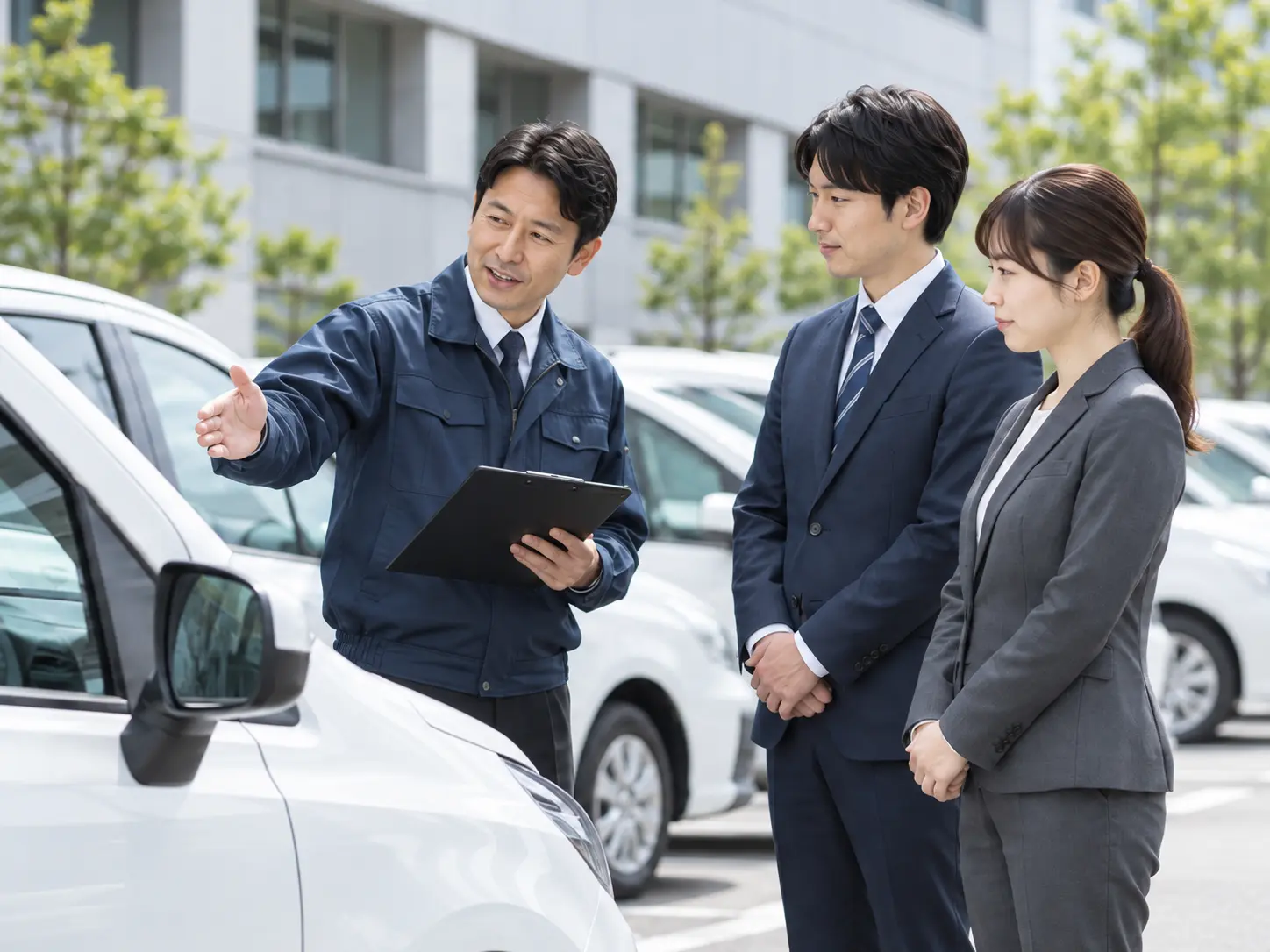 社用車を使った法人向け安全運転研修を受ける企業担当者