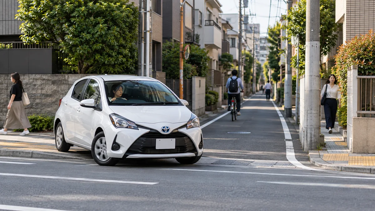 いま生活道路で起きている判断の変化：住宅街へ入るときは、道路の条件と周囲の動きを確認する（生成したイメージ画像）