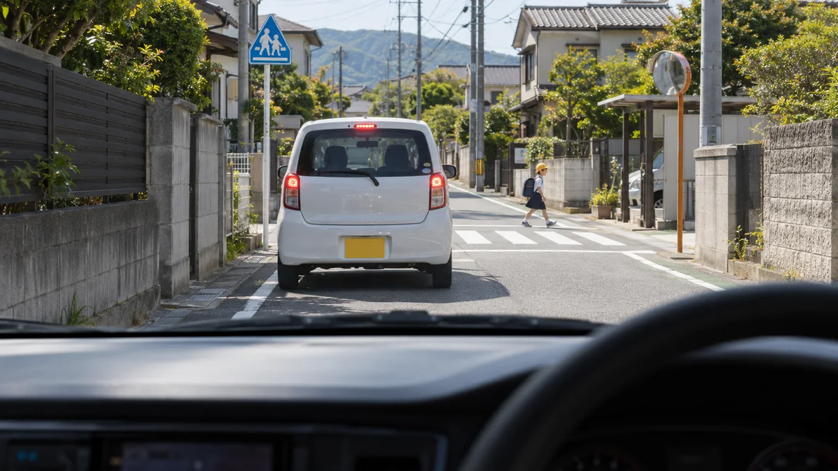 後続車に急かされたときの対応：後続車がいても、前方の安全確認を優先する（生成したイメージ画像）