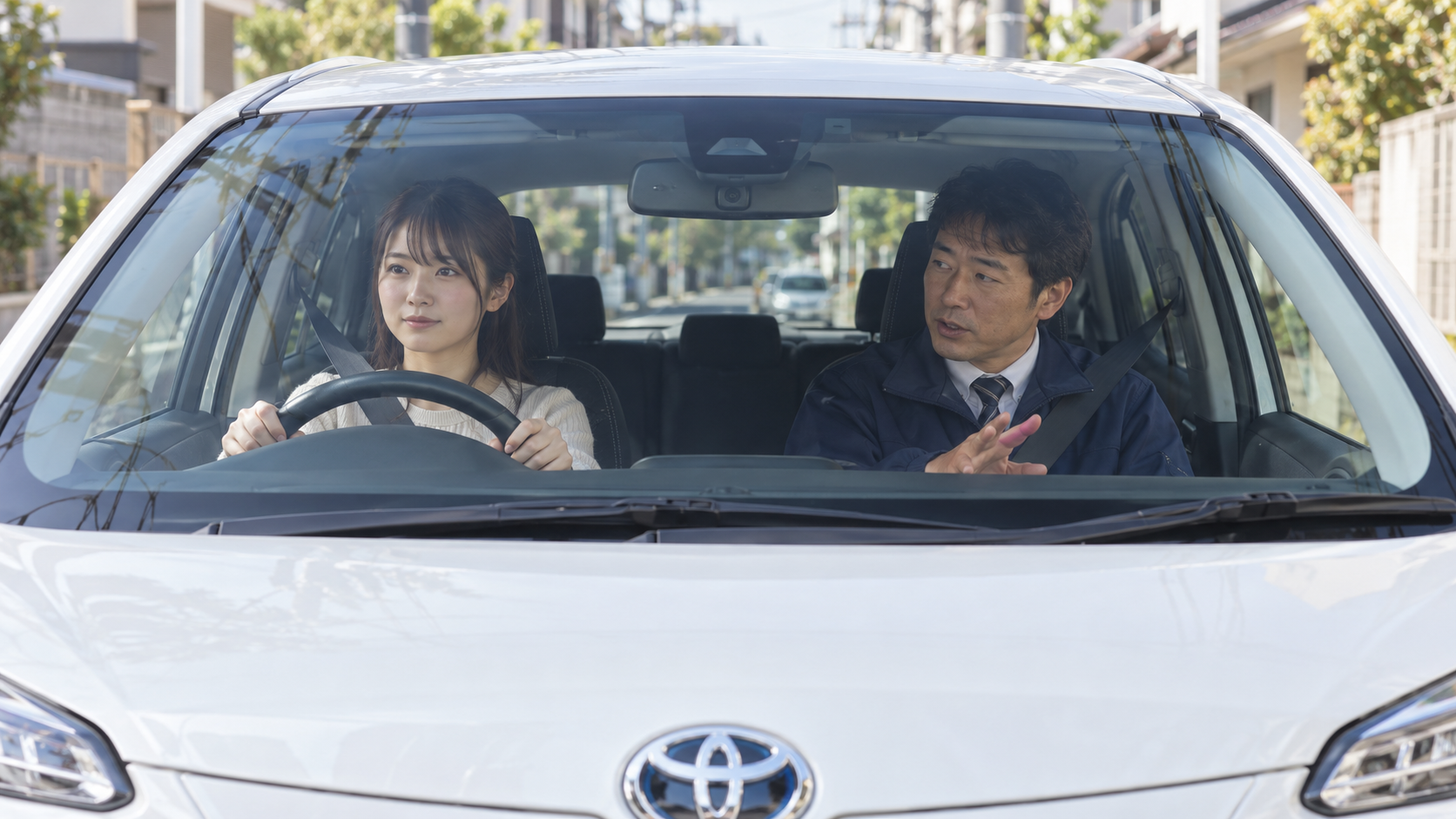 運転再開の練習メニュー：右ハンドルの国産車で、短い経路から運転を再開する（生成したイメージ画像）